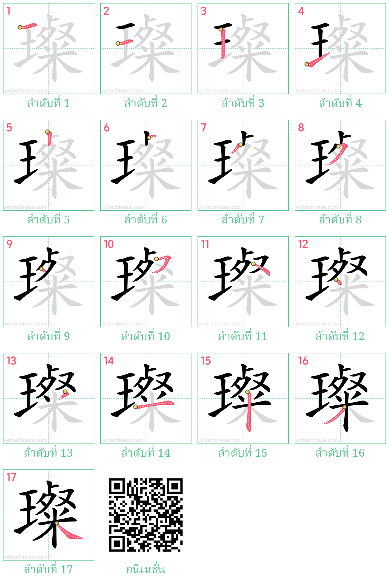 璨 ลำดับการเขียน