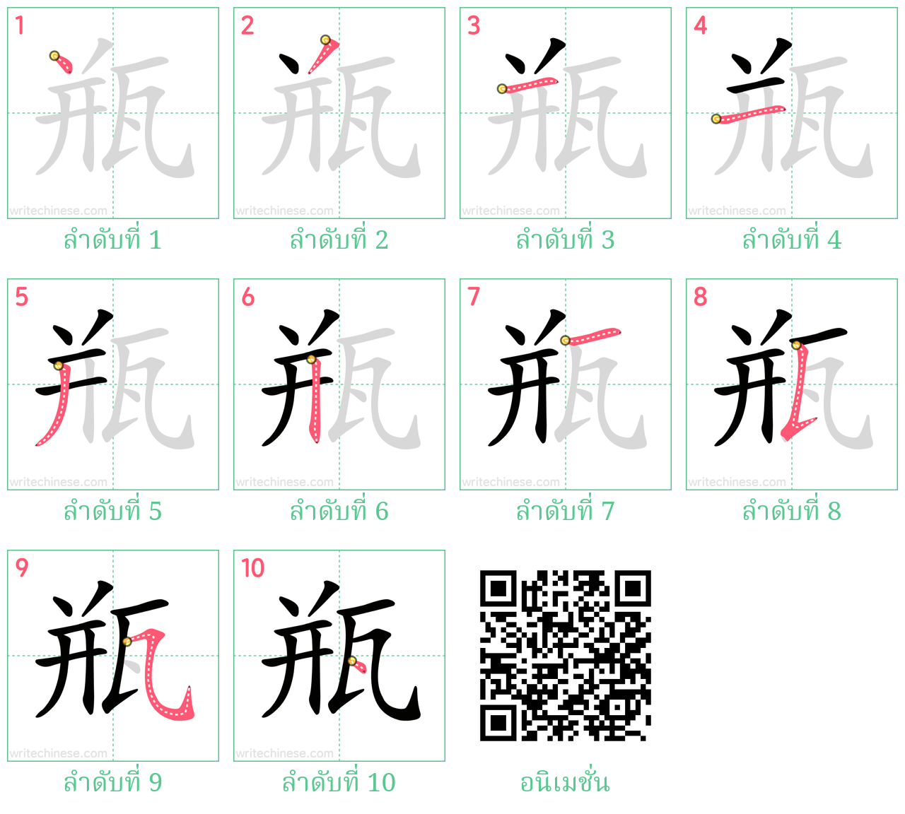 瓶 ลำดับการเขียน