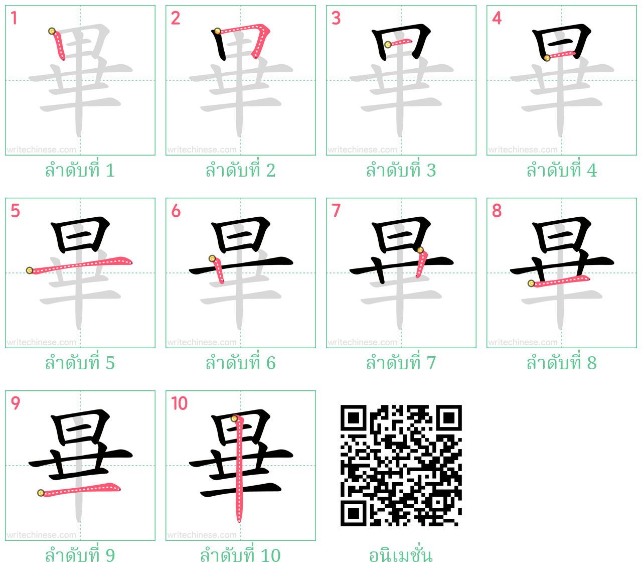 畢 ลำดับการเขียน