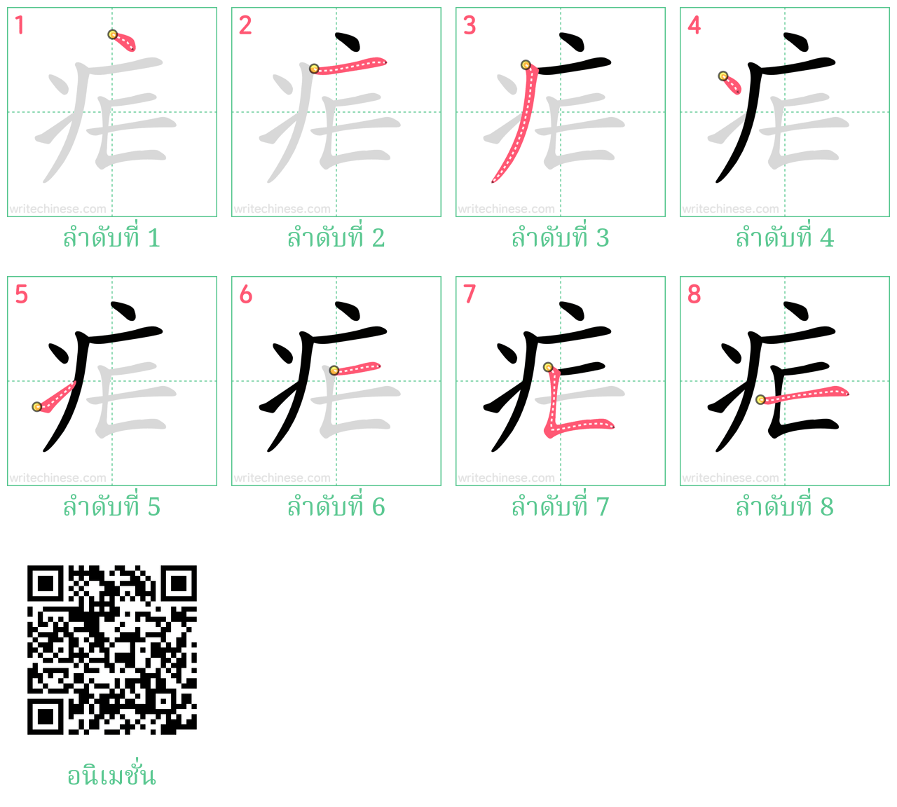 疟 ลำดับการเขียน