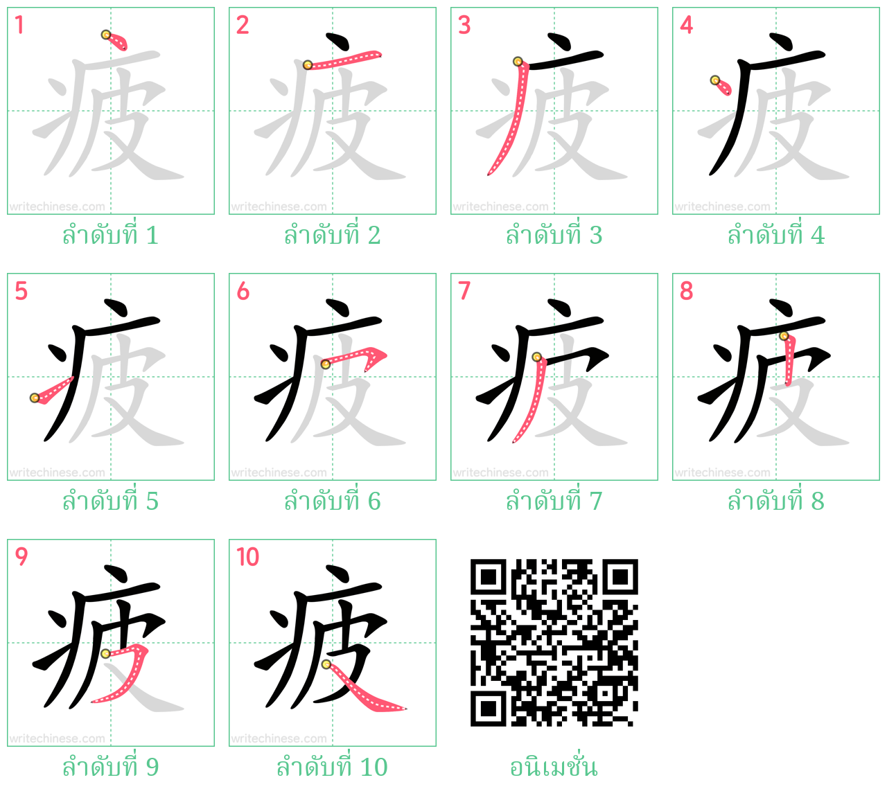 疲 ลำดับการเขียน