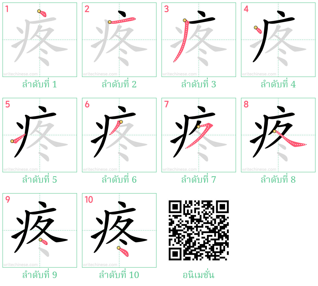 疼 ลำดับการเขียน