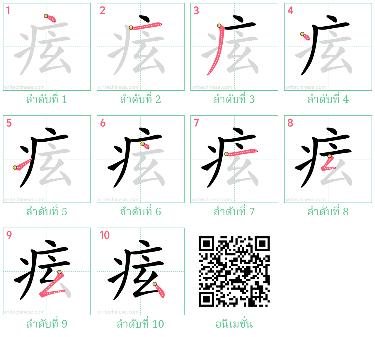 痃 ลำดับการเขียน