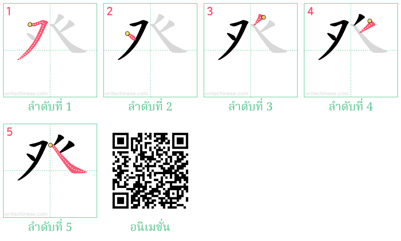 癶 ลำดับการเขียน