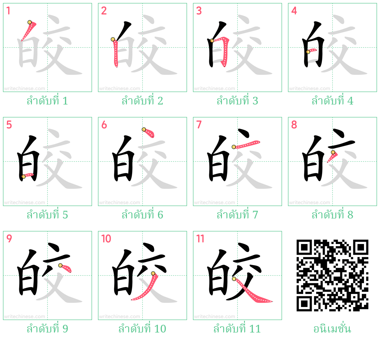 皎 ลำดับการเขียน