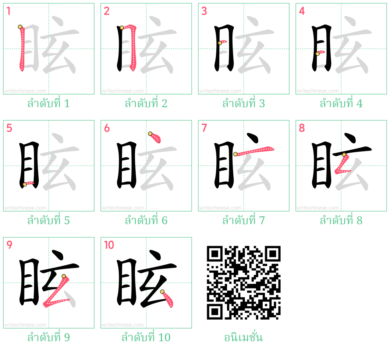 眩 ลำดับการเขียน