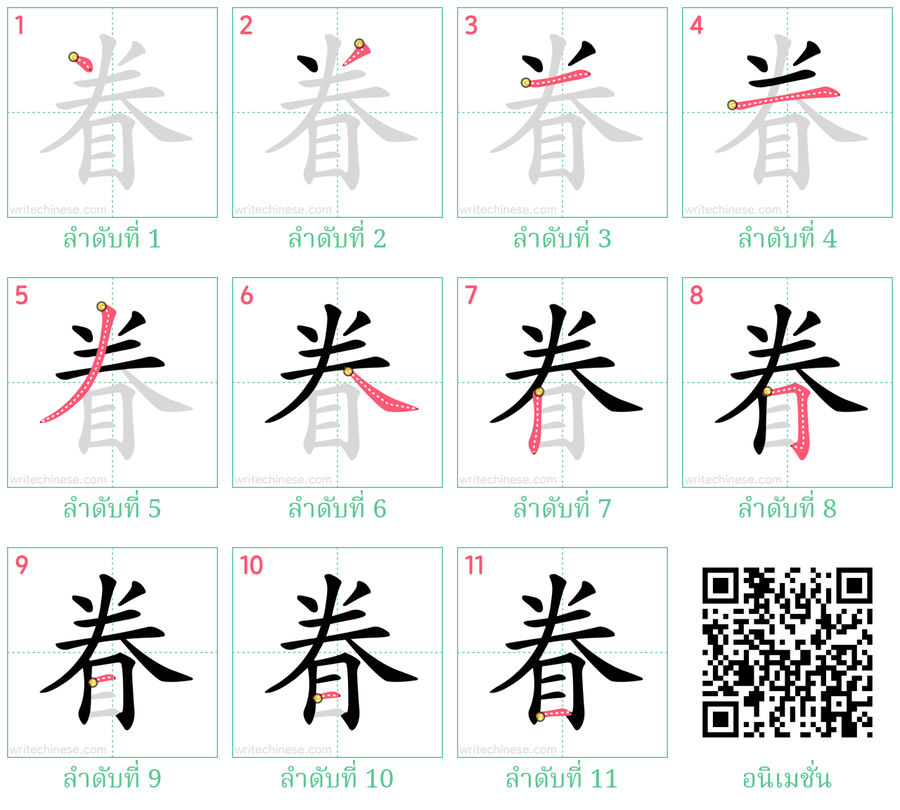 眷 ลำดับการเขียน