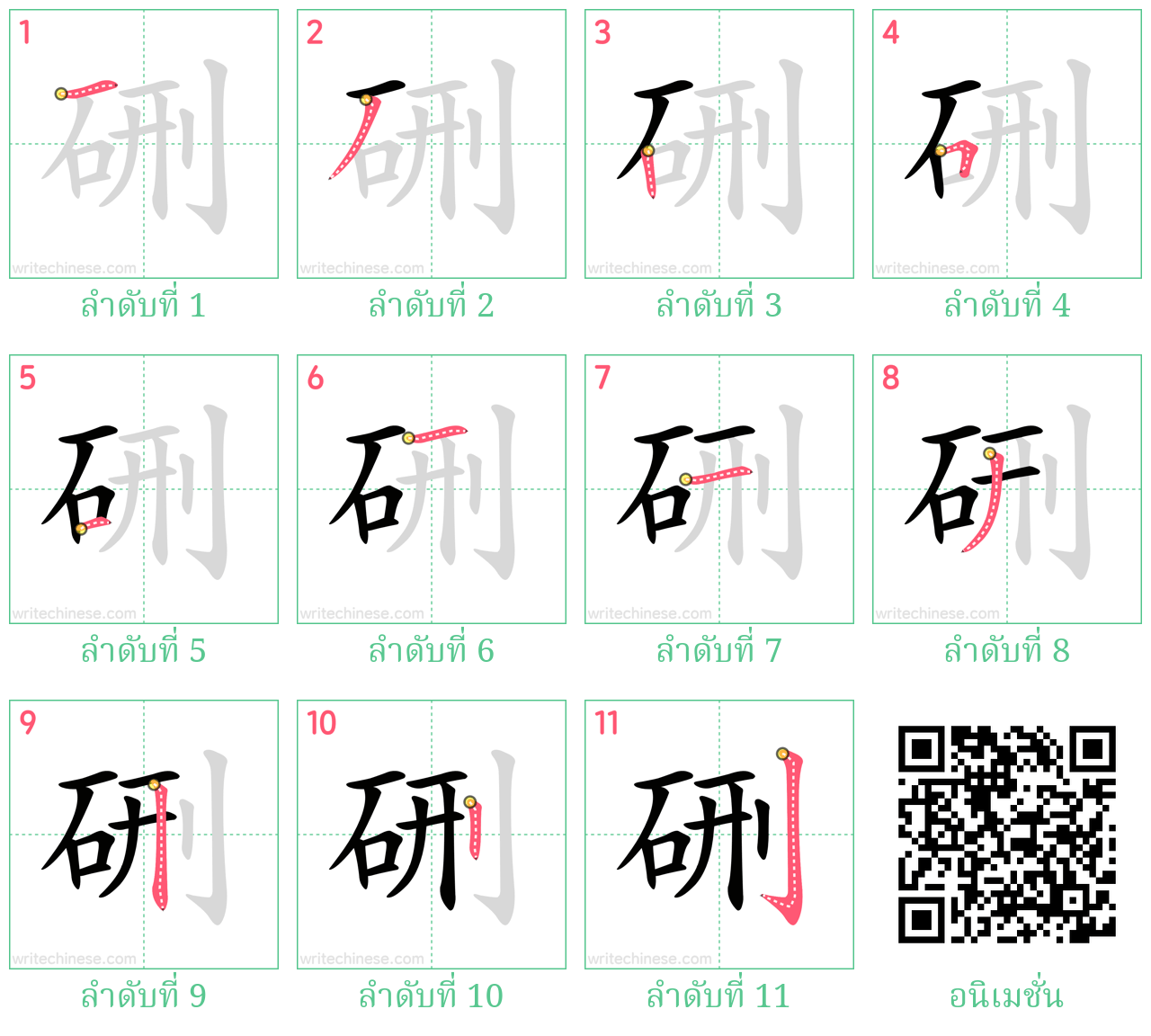 硎 ลำดับการเขียน