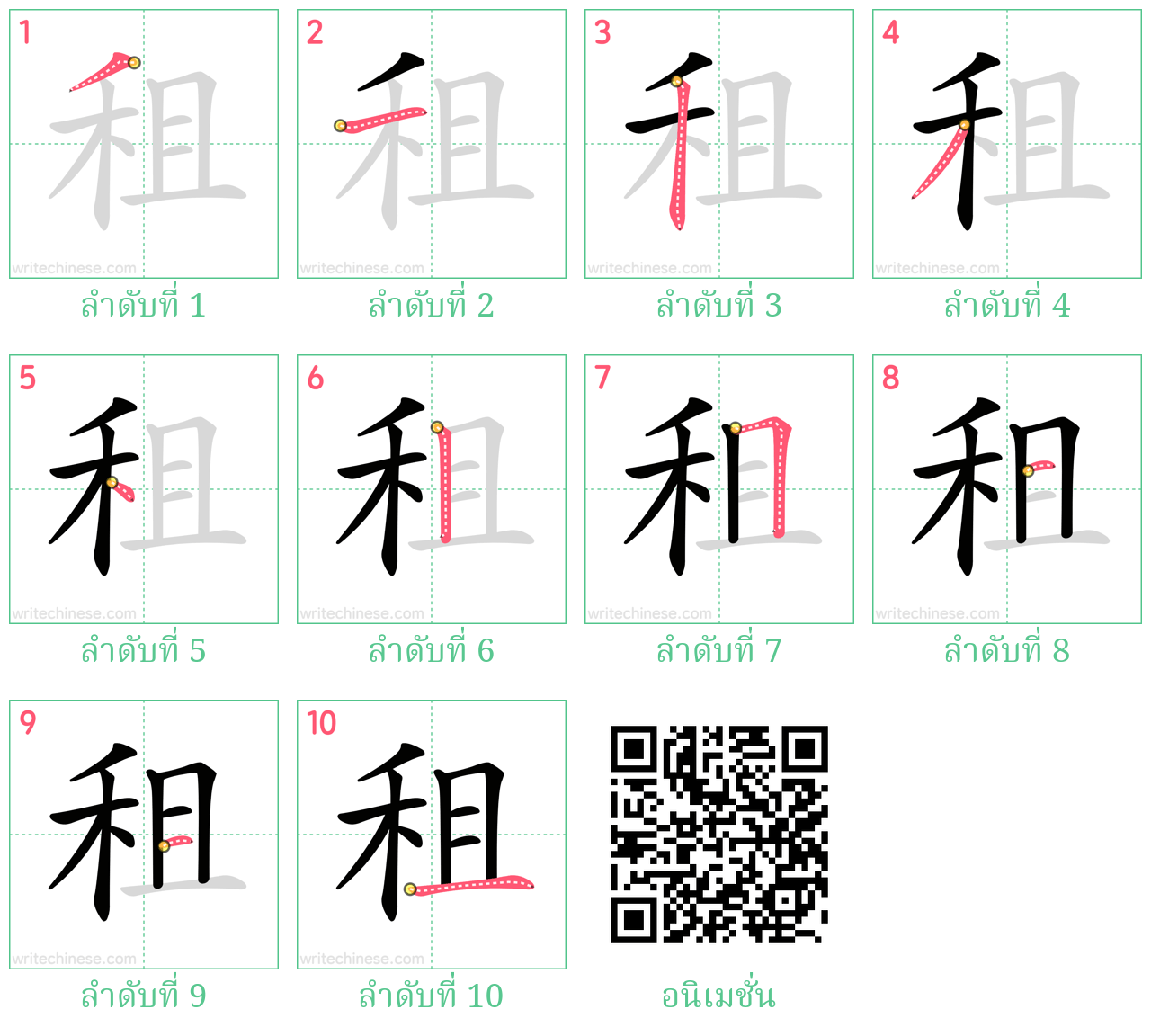 租 ลำดับการเขียน