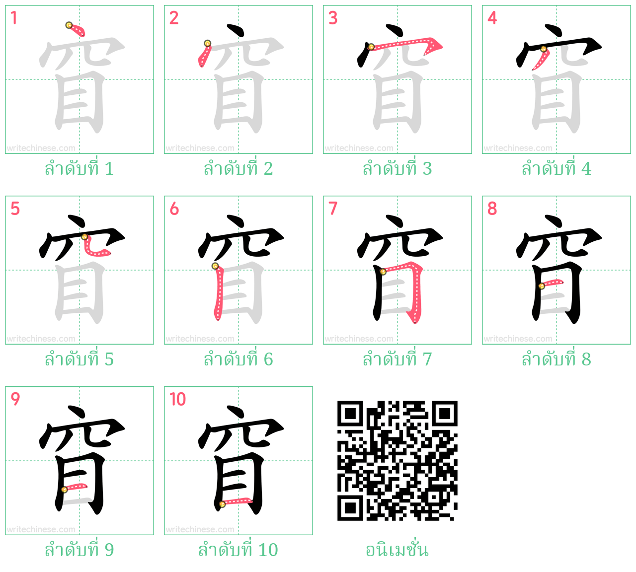 窅 ลำดับการเขียน