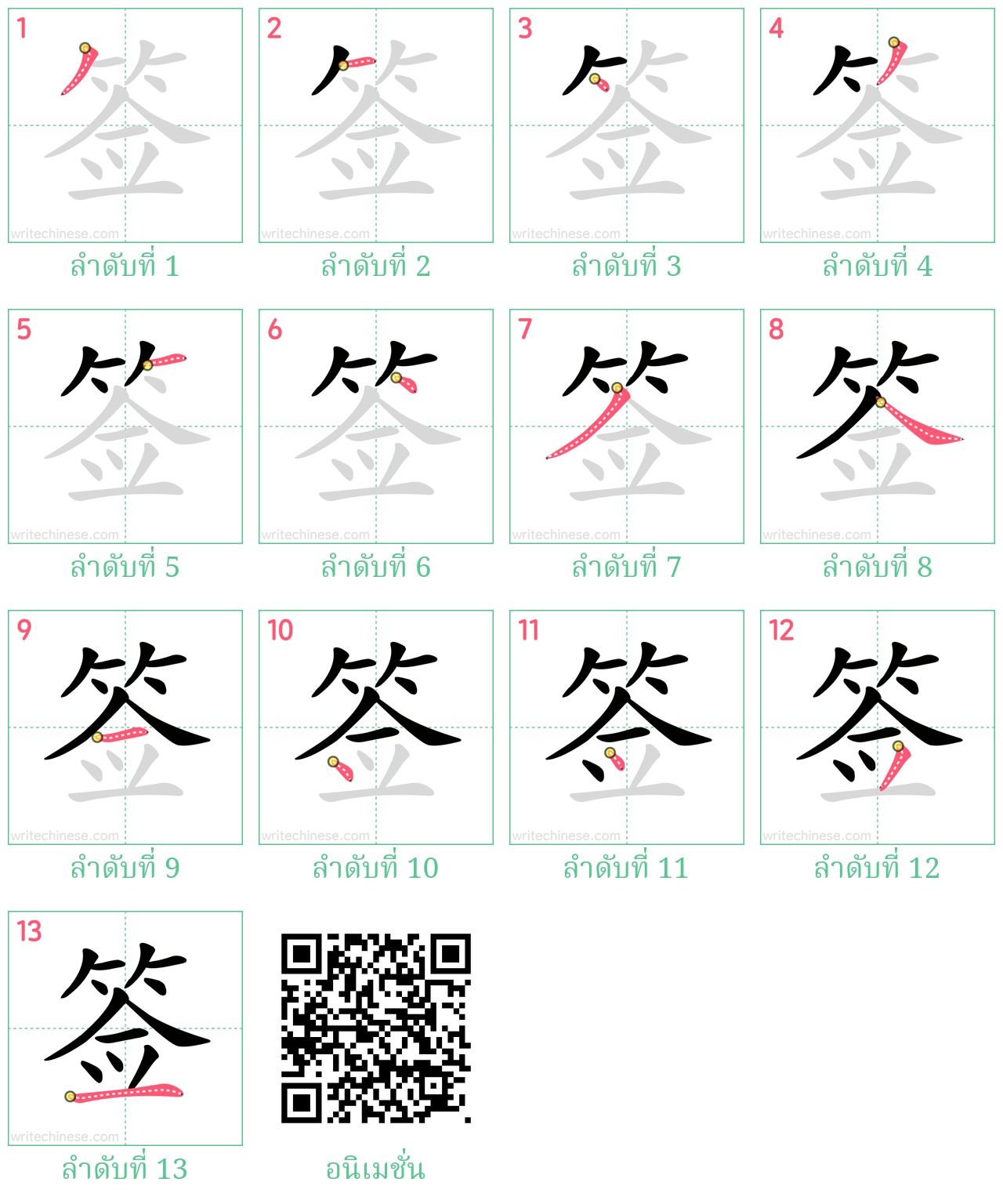 签 ลำดับการเขียน