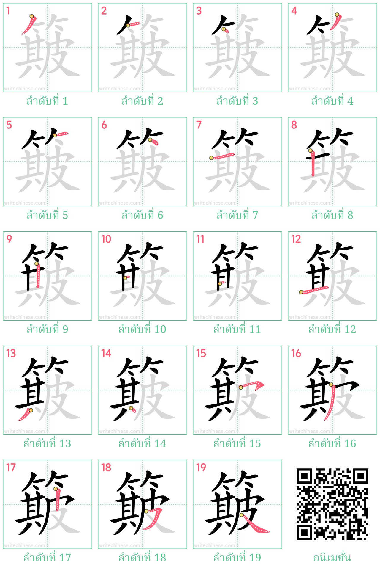 簸 ลำดับการเขียน