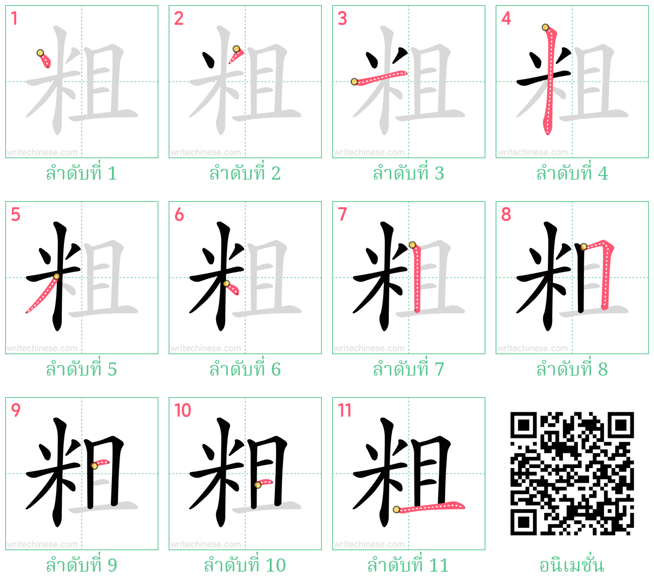 粗 ลำดับการเขียน