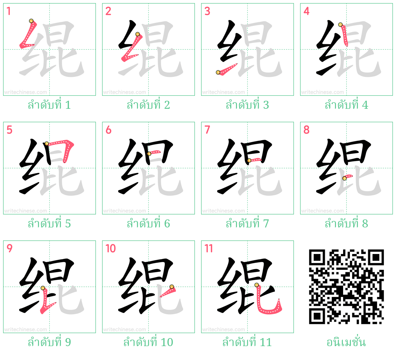 绲 ลำดับการเขียน