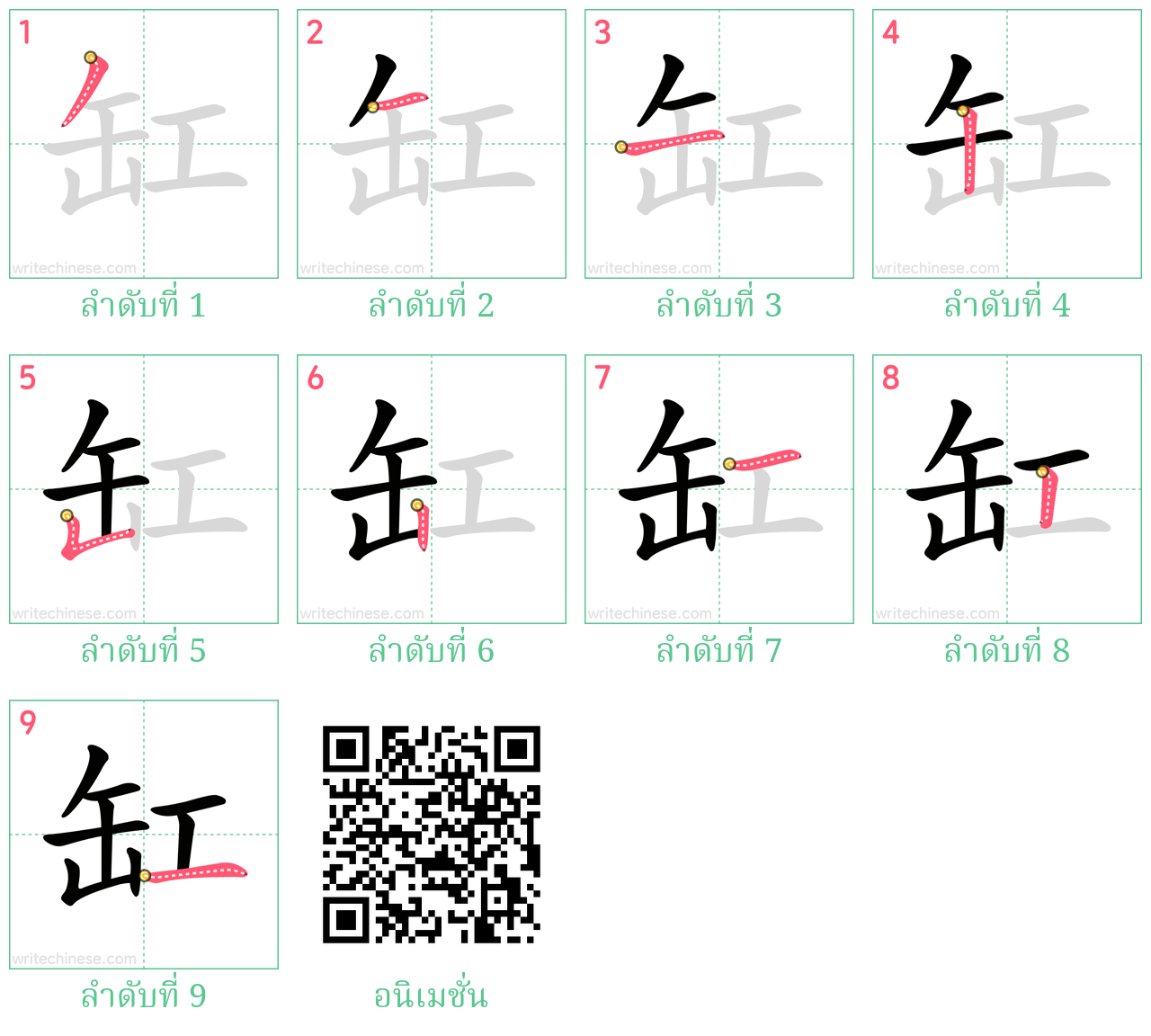 缸 ลำดับการเขียน