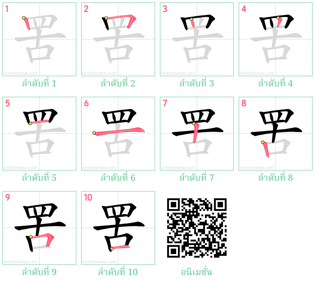 罟 ลำดับการเขียน