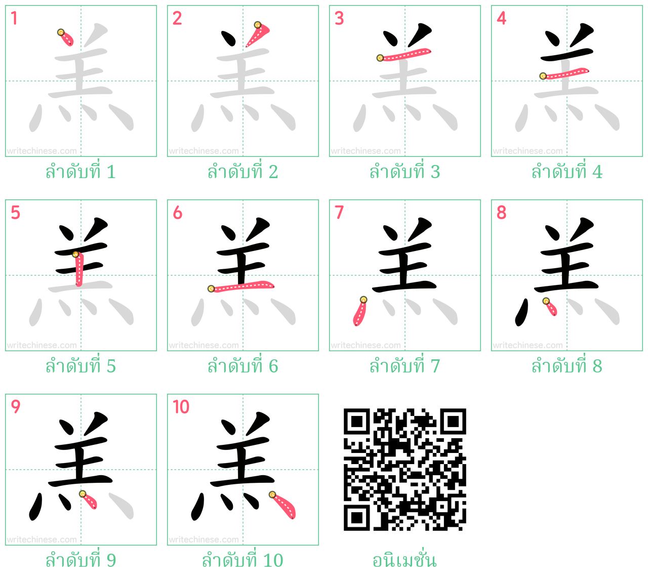 羔 ลำดับการเขียน