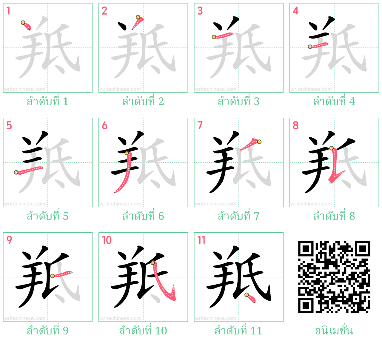 羝 ลำดับการเขียน