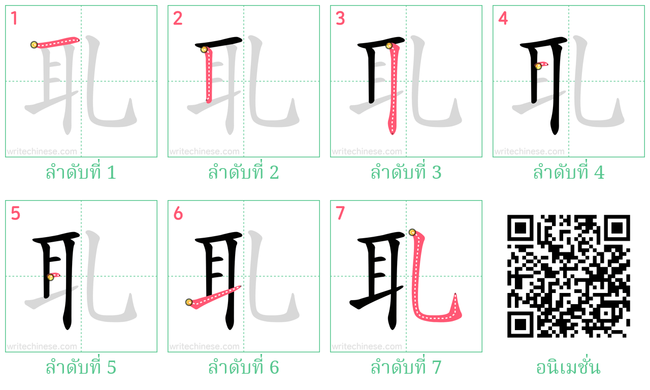 耴 ลำดับการเขียน