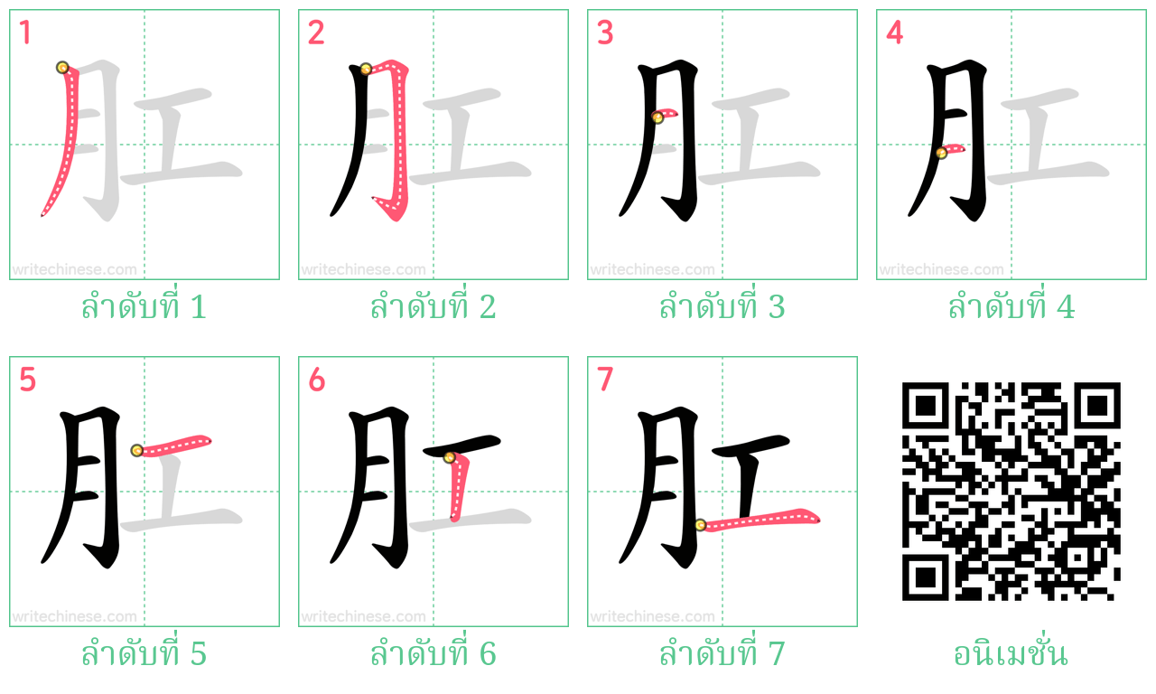 肛 ลำดับการเขียน