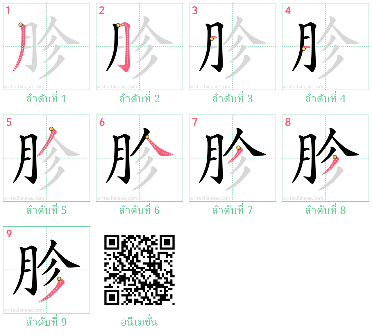 胗 ลำดับการเขียน