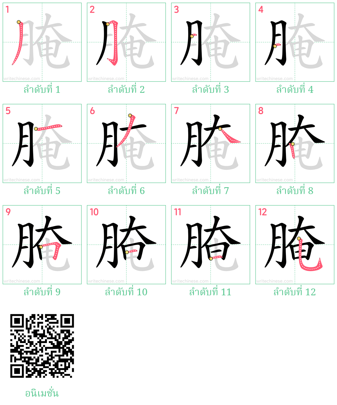 腌 ลำดับการเขียน