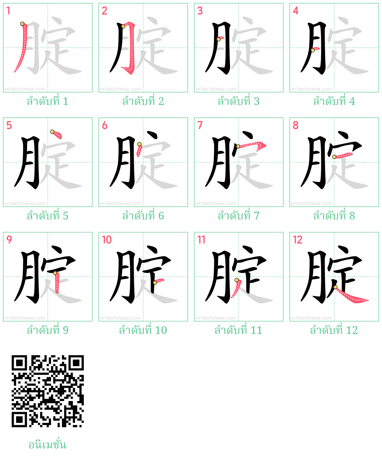 腚 ลำดับการเขียน