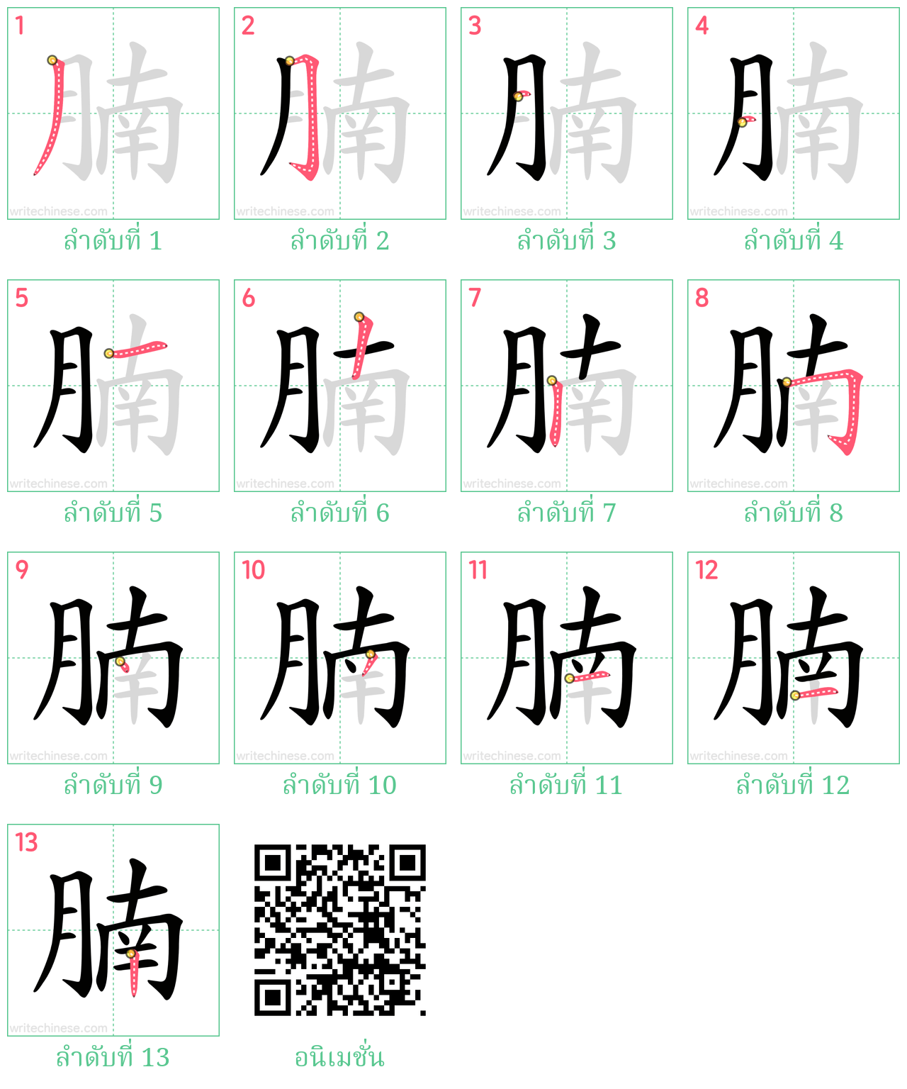 腩 ลำดับการเขียน