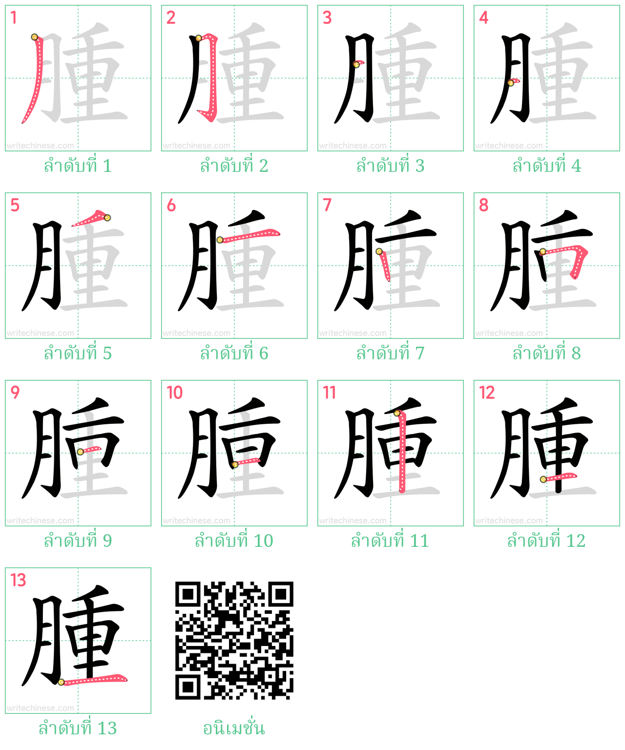 腫 ลำดับการเขียน