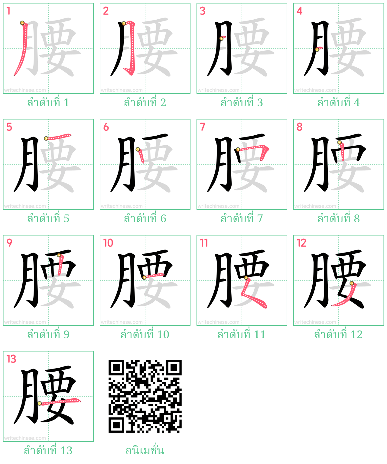 腰 ลำดับการเขียน