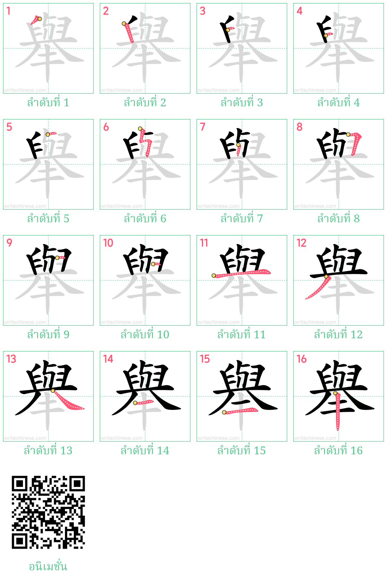 舉 ลำดับการเขียน