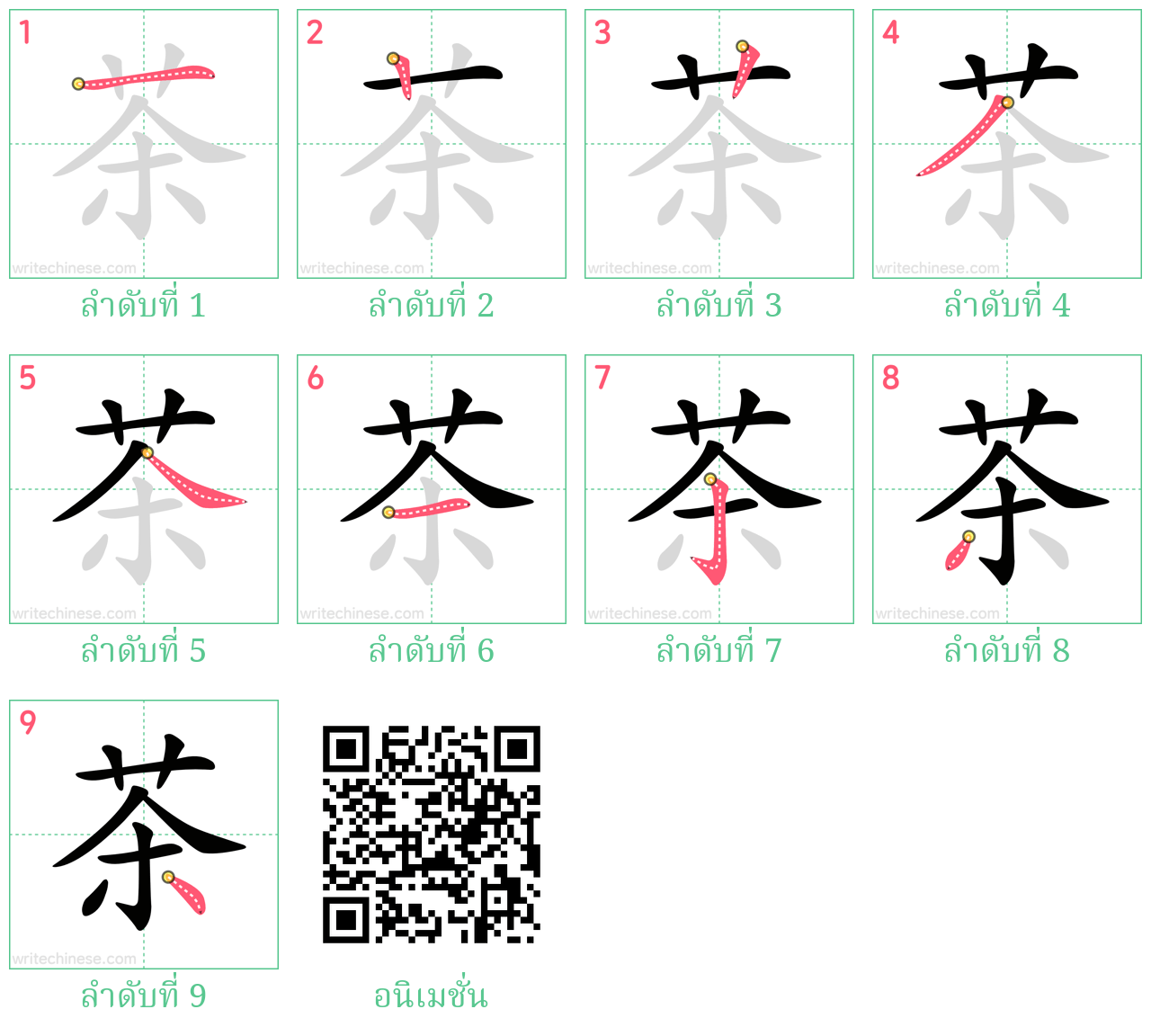 茶 ลำดับการเขียน