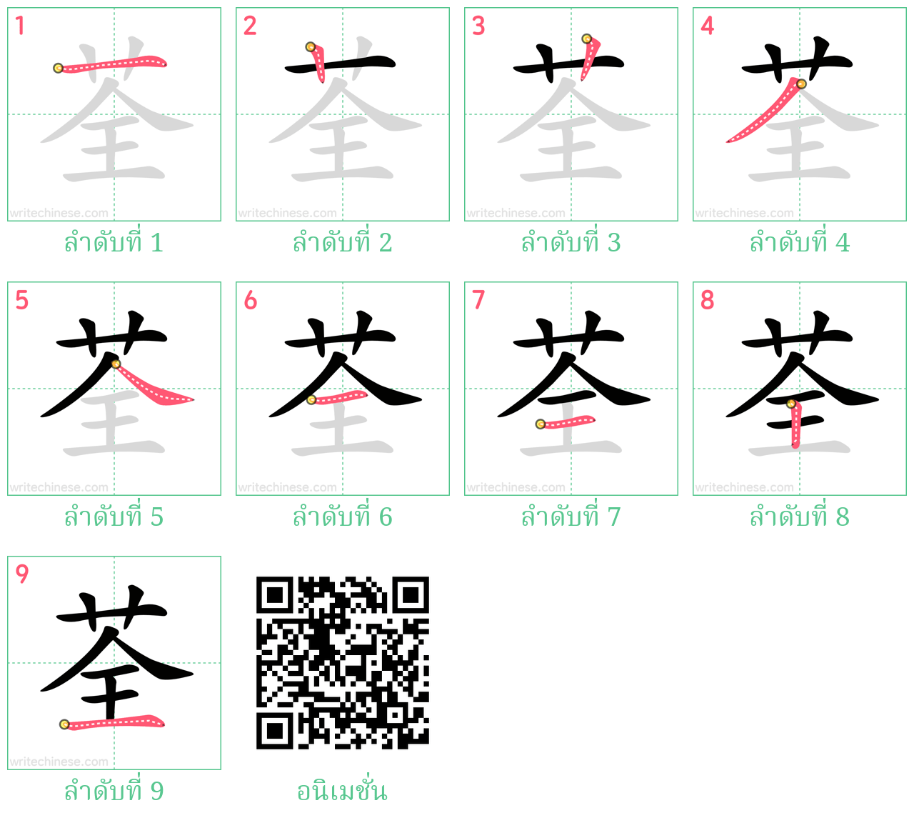 荃 ลำดับการเขียน