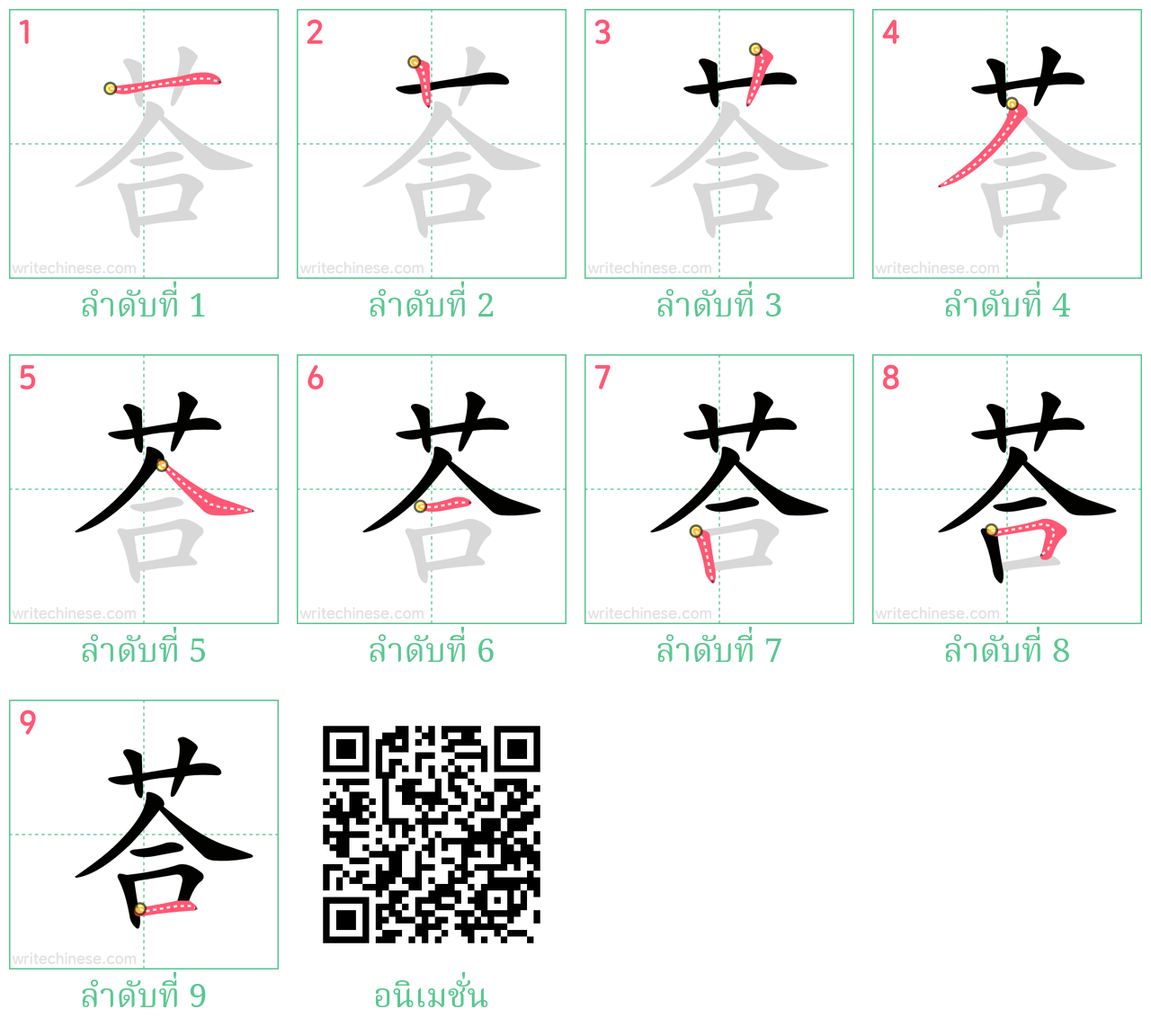 荅 ลำดับการเขียน