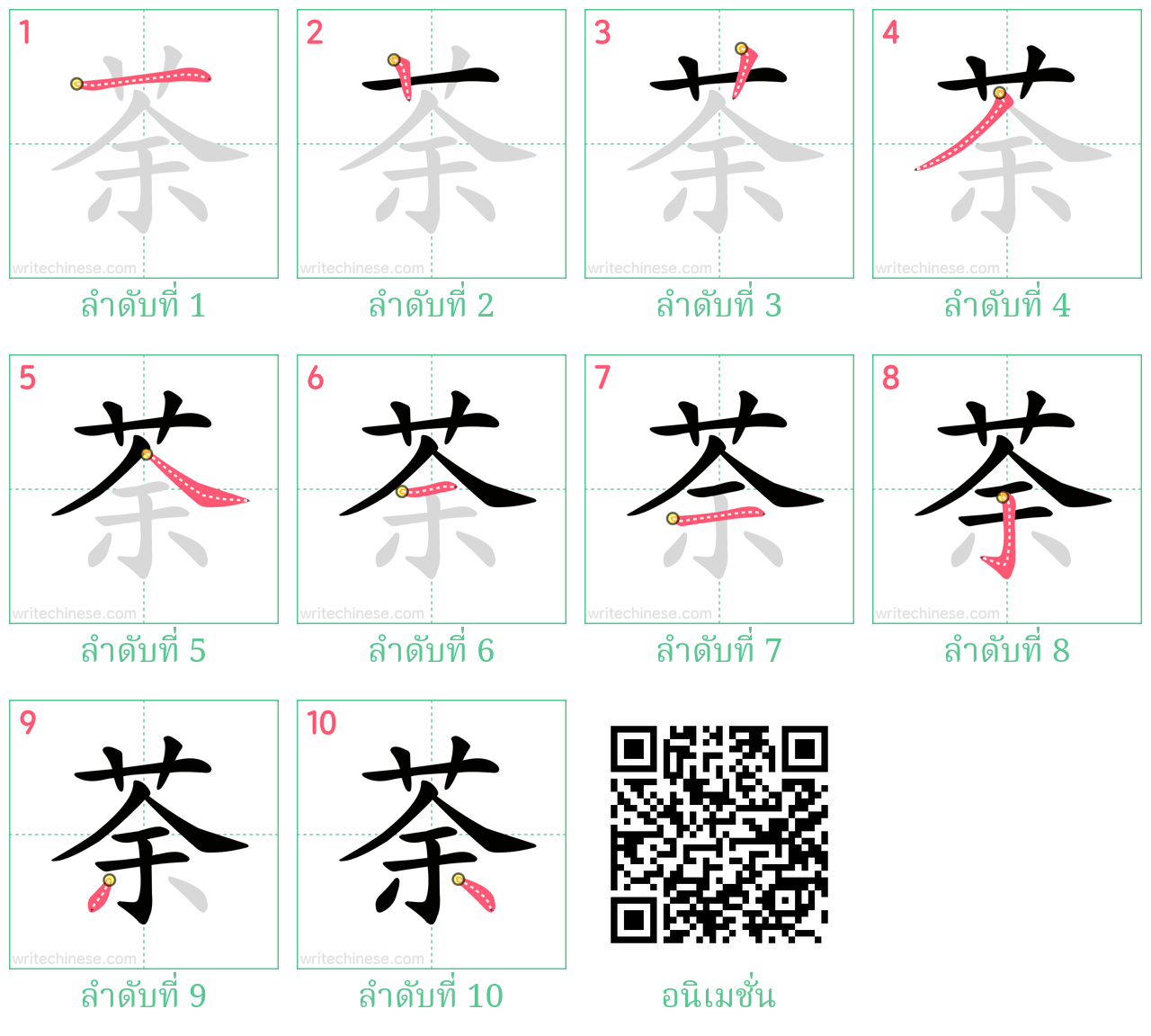 荼 ลำดับการเขียน