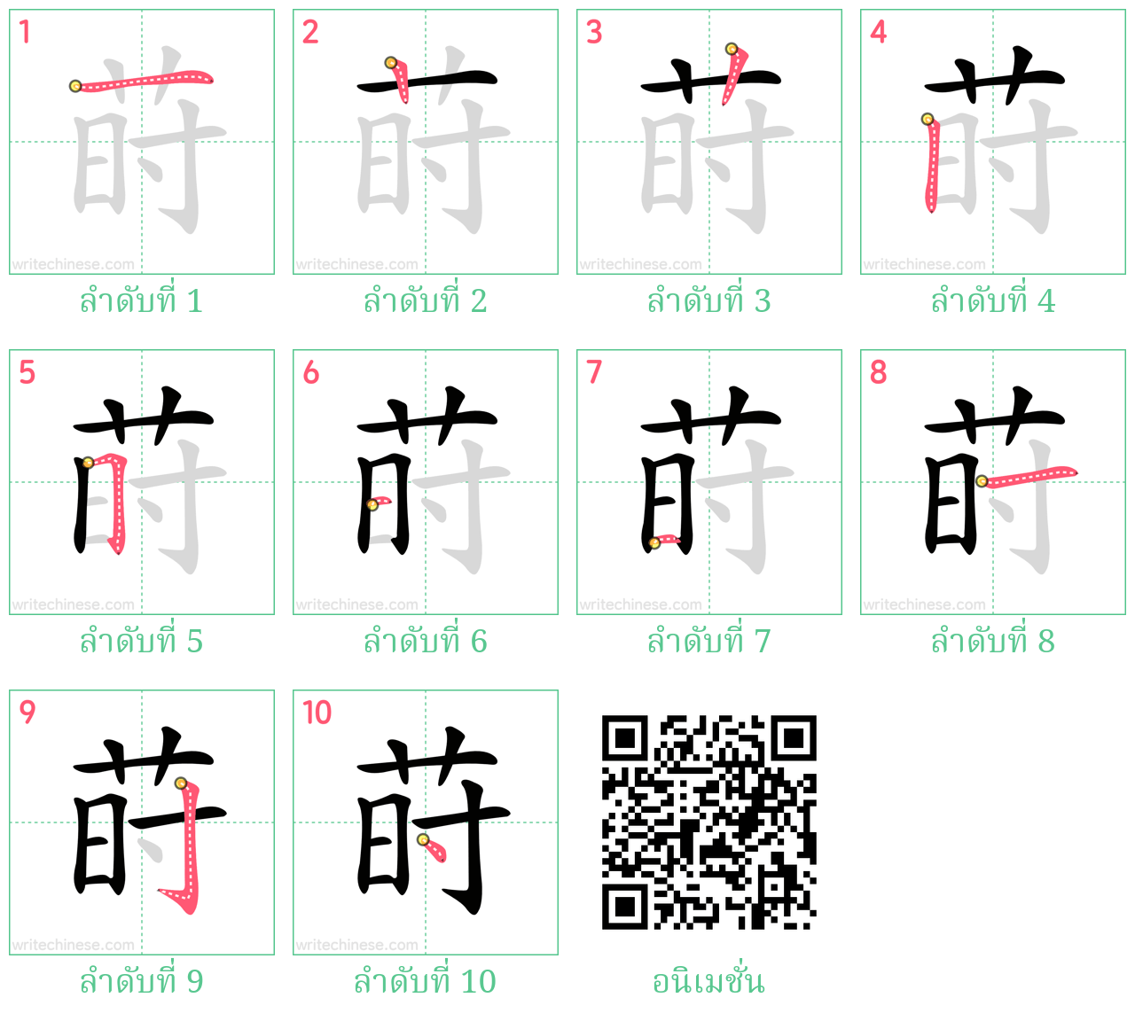 莳 ลำดับการเขียน