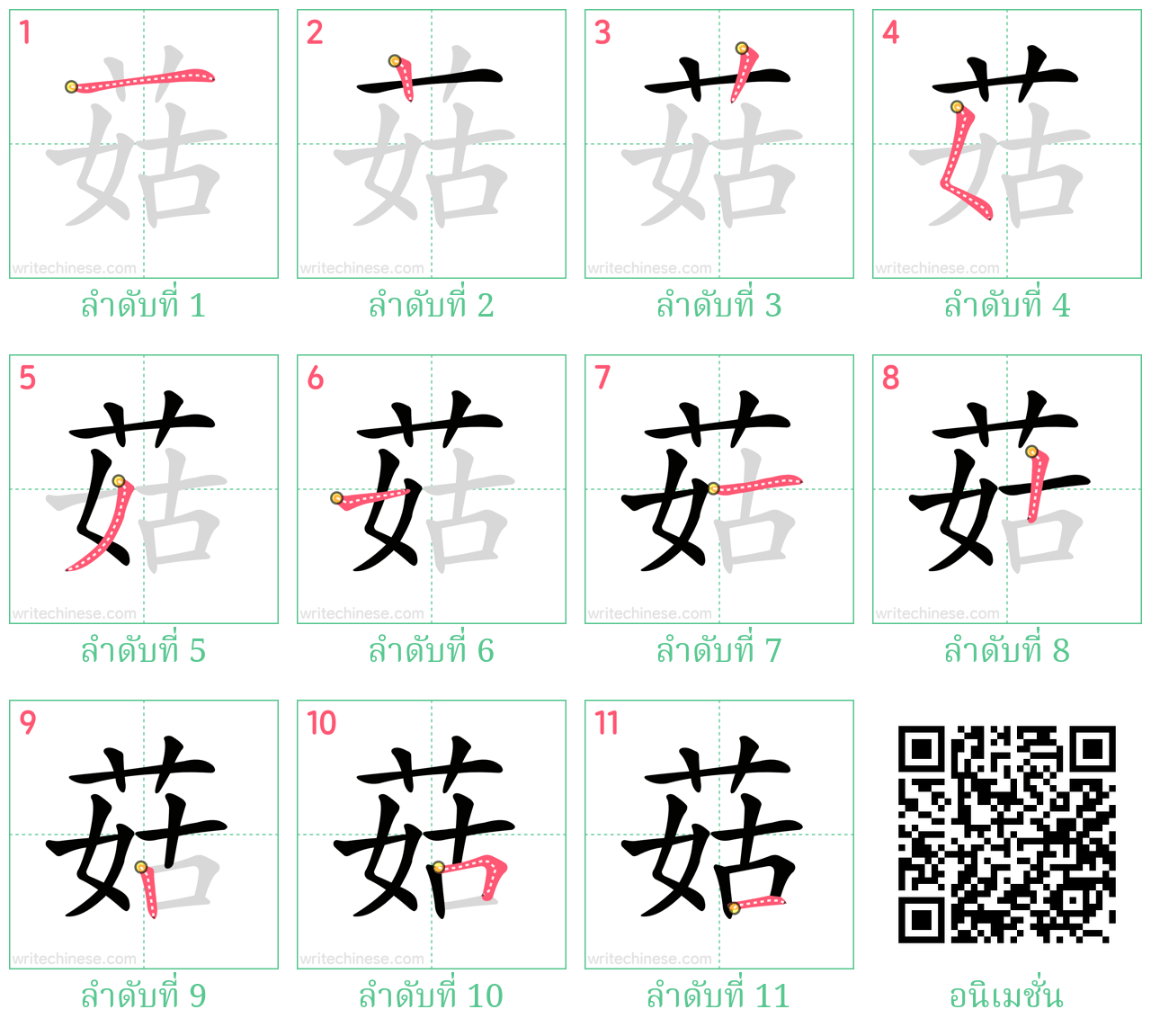 菇 ลำดับการเขียน