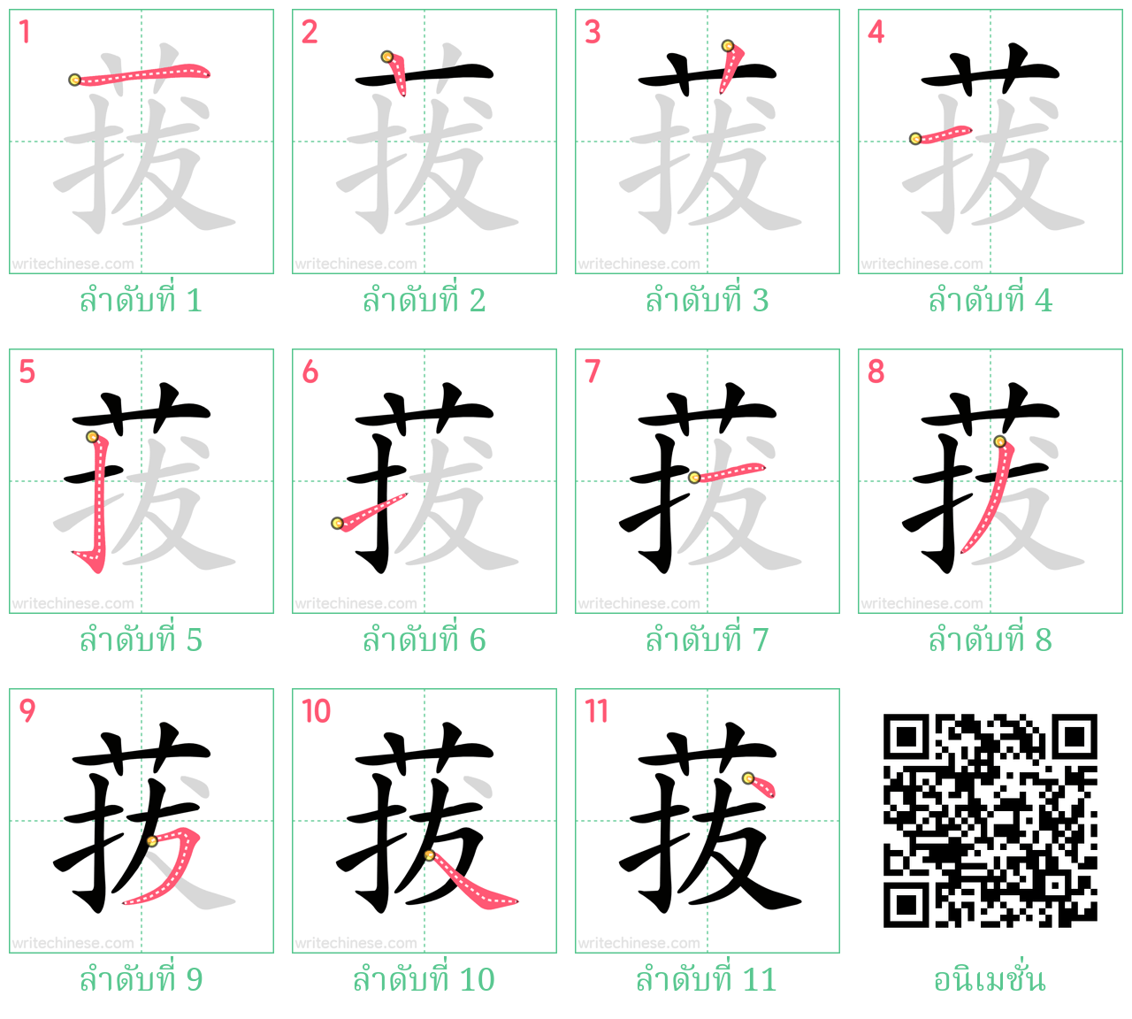 菝 ลำดับการเขียน