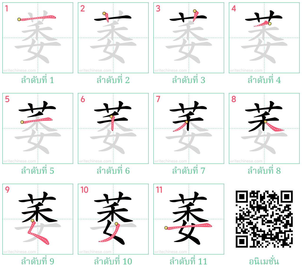 萎 ลำดับการเขียน