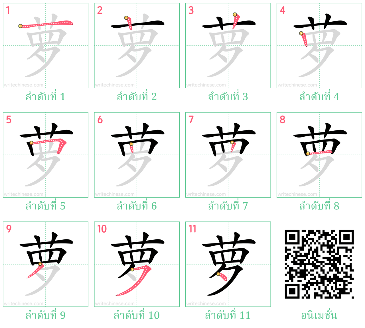 萝 ลำดับการเขียน