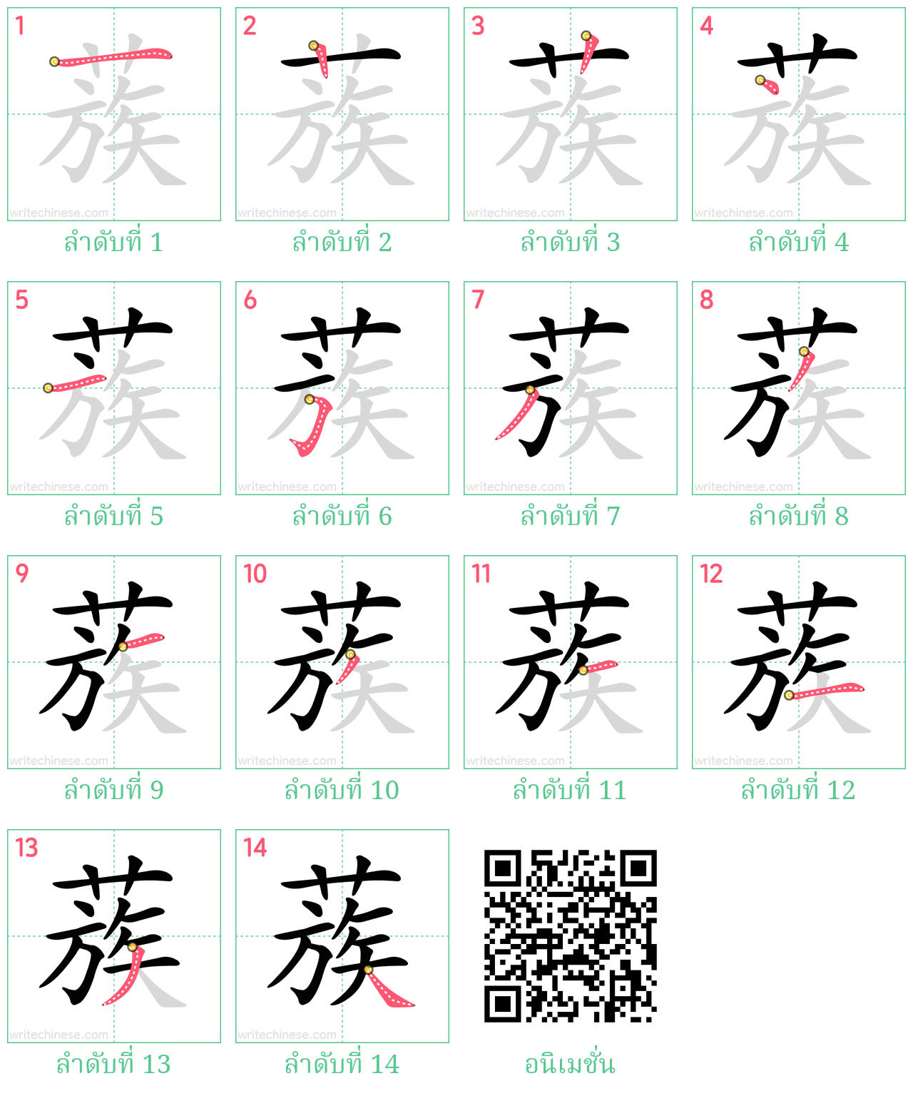 蔟 ลำดับการเขียน