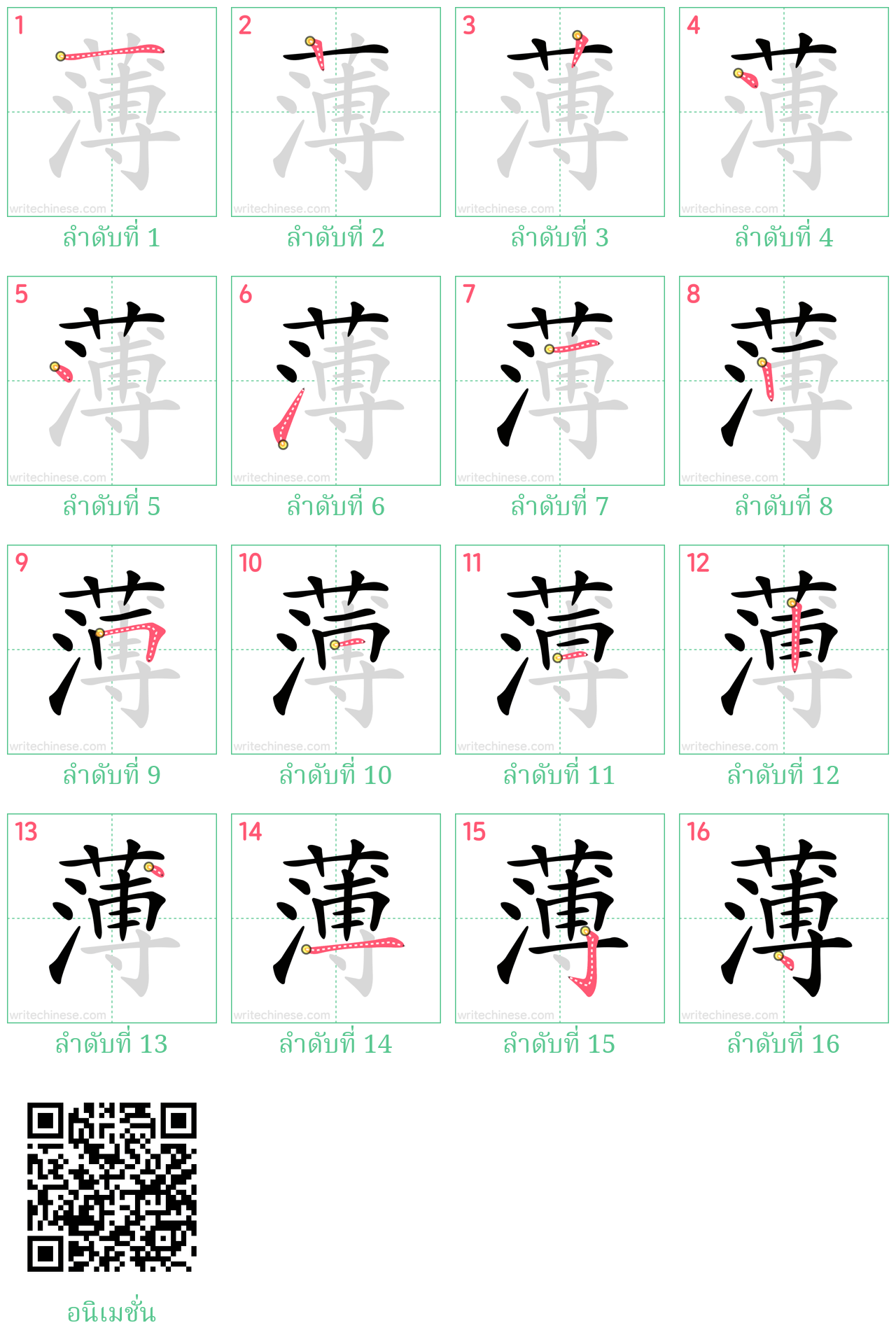 薄 ลำดับการเขียน