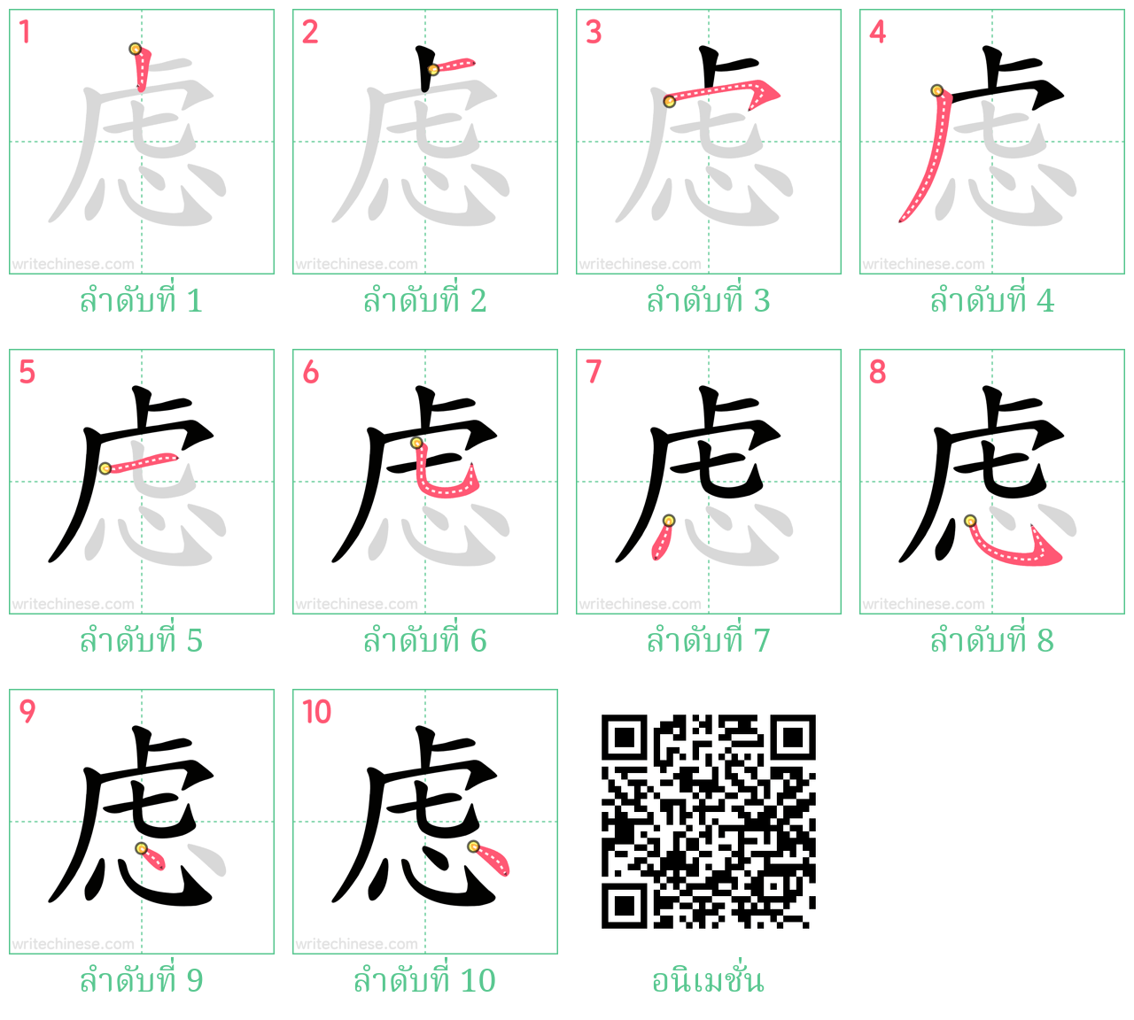 虑 ลำดับการเขียน