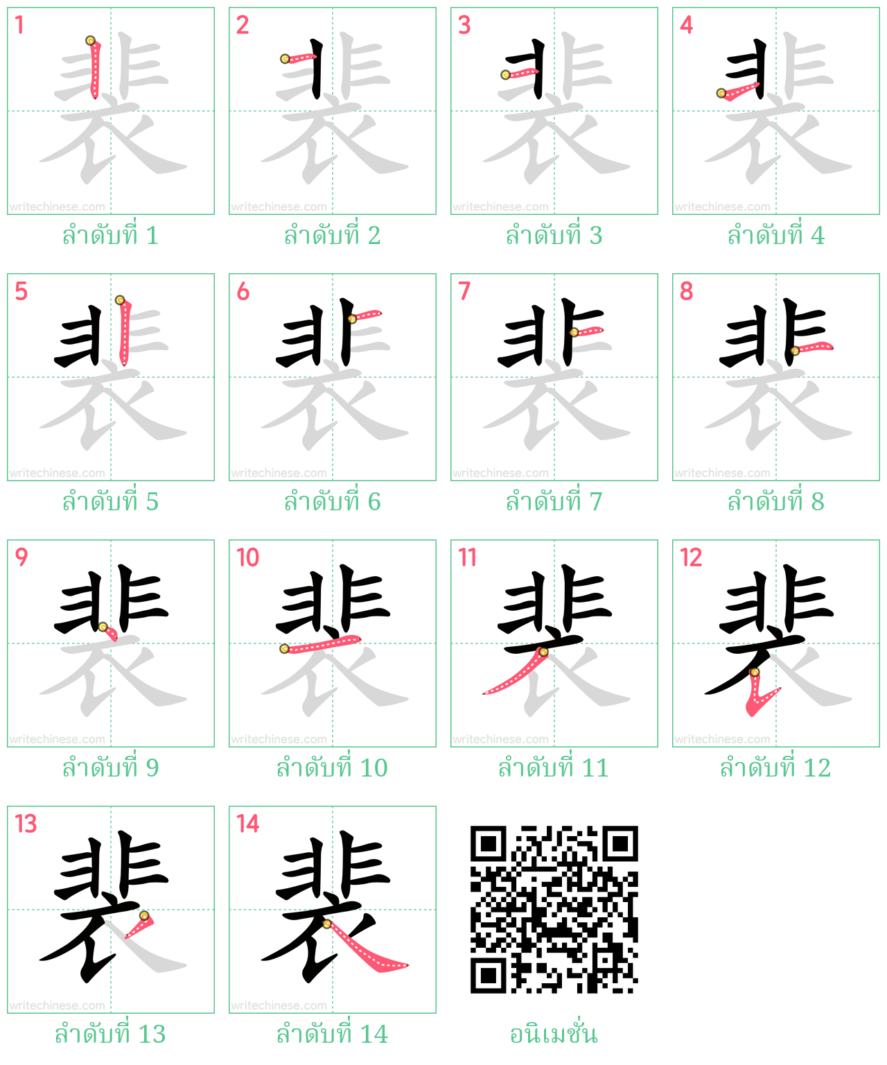 裴 ลำดับการเขียน