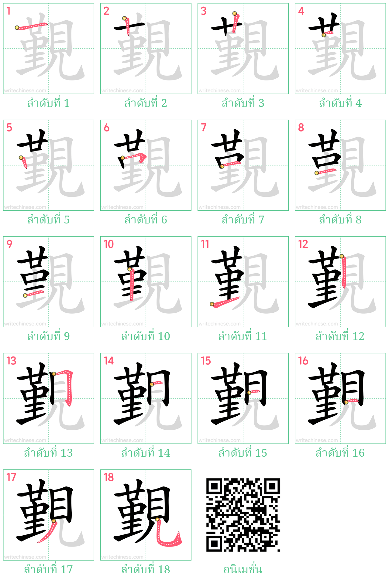 覲 ลำดับการเขียน