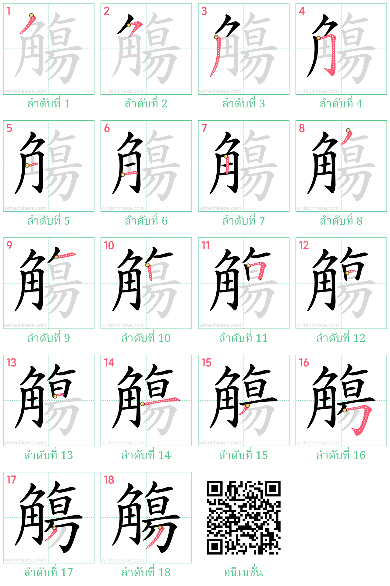 觴 ลำดับการเขียน