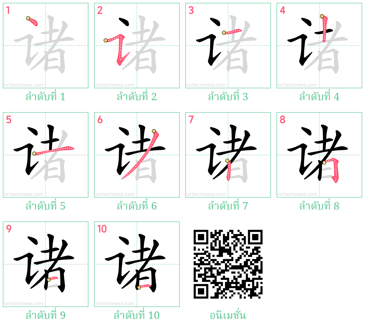 诸 ลำดับการเขียน