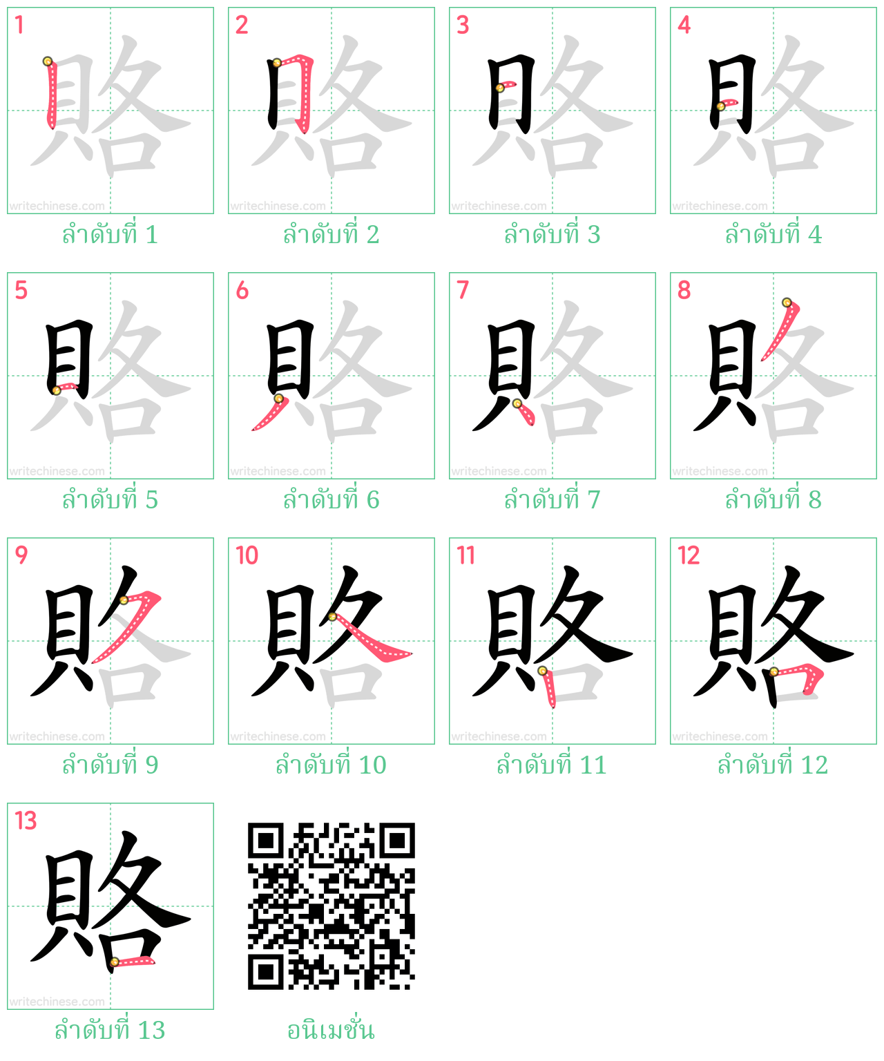 賂 ลำดับการเขียน