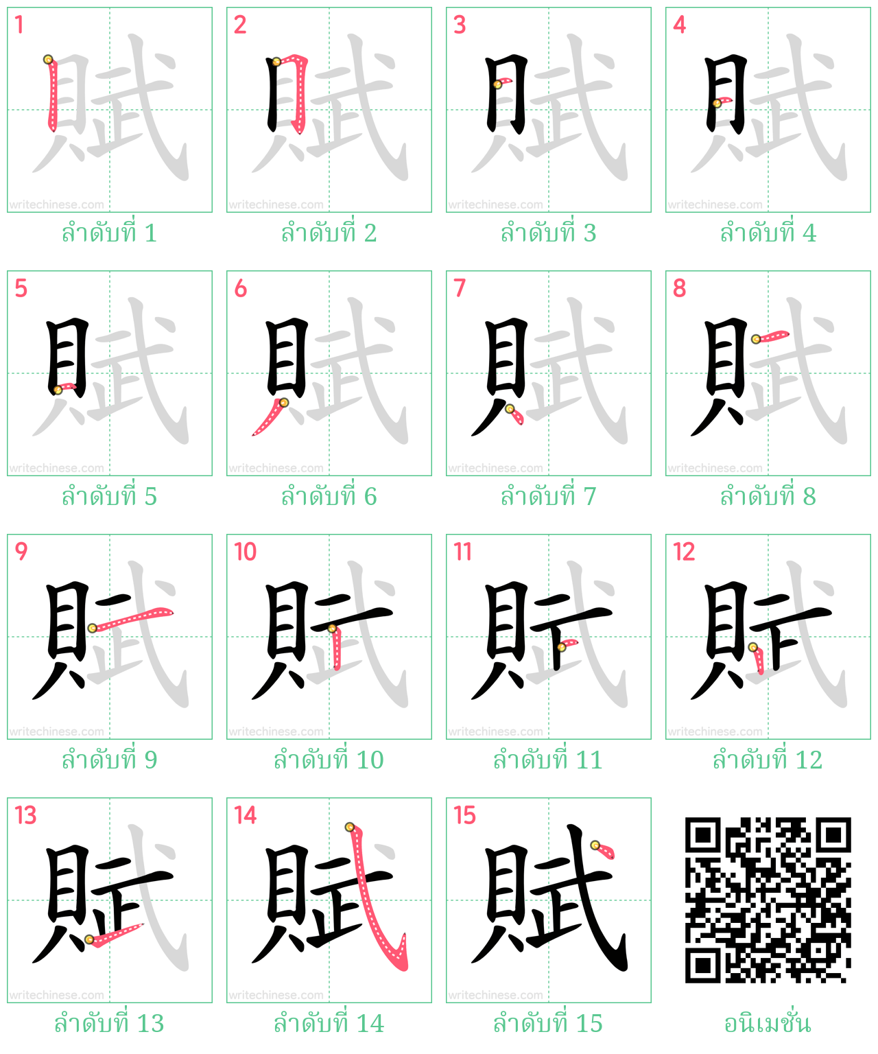 賦 ลำดับการเขียน