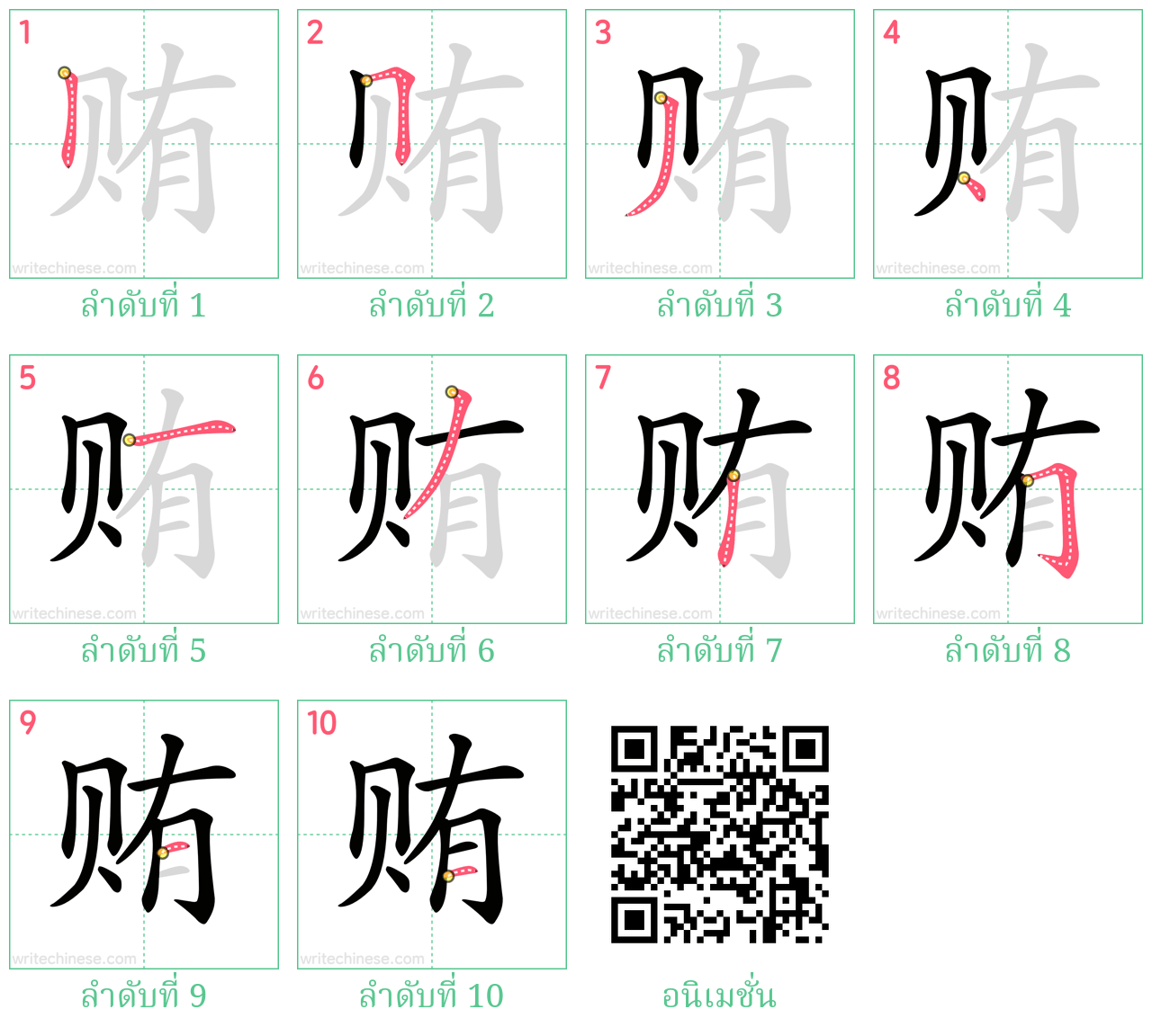 贿 ลำดับการเขียน